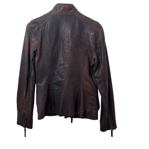 Vintage Lucky Brand Womens Distressed Brown Real  Leather Moto Jacket Medium - Picture 12 of 14
